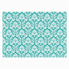 White On Turquoise Damask Glasses Cloth (large, Two Sided) by Zandiepants