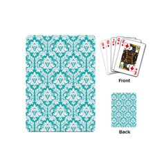 White On Turquoise Damask Playing Cards (mini) by Zandiepants