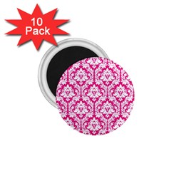 White On Hot Pink Damask 1 75  Button Magnet (10 Pack) by Zandiepants