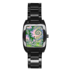 Rose Apple Green Dreams, Abstract Water Garden Stainless Steel Barrel Watch by DianeClancy