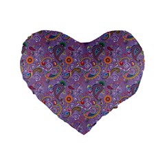 Purple Paisley 16  Premium Heart Shape Cushion 