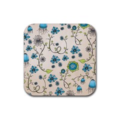 Whimsical Flowers Blue Drink Coaster (square) by Zandiepants