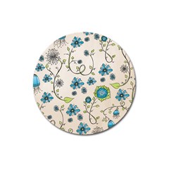 Whimsical Flowers Blue Magnet 3  (round) by Zandiepants