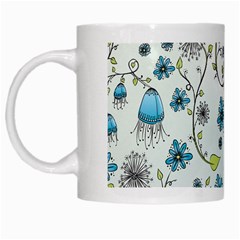 Blue Whimsical Flowers  On Blue White Coffee Mug by Zandiepants
