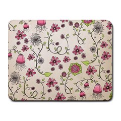 Pink Whimsical Flowers On Beige Small Mouse Pad (rectangle) by Zandiepants