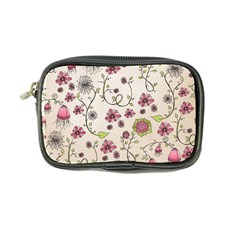 Pink Whimsical Flowers On Beige Coin Purse by Zandiepants