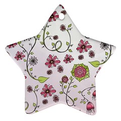 Pink Whimsical Flowers On Pink Star Ornament (two Sides) by Zandiepants