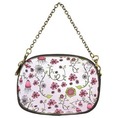 Pink Whimsical Flowers On Pink Chain Purse (one Side) by Zandiepants