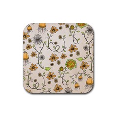 Yellow Whimsical Flowers  Drink Coaster (square) by Zandiepants
