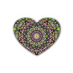 Psychedelic Leaves Mandala Drink Coasters (heart) by Zandiepants