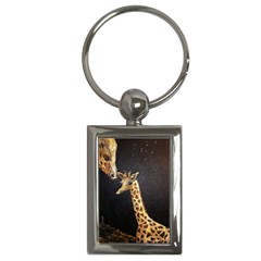 Baby Giraffe And Mom Under The Moon Key Chain (rectangle) by rokinronda
