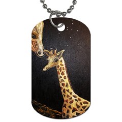 Baby Giraffe And Mom Under The Moon Dog Tag (one Sided) by rokinronda