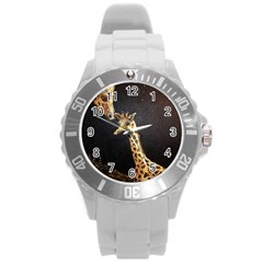 Baby Giraffe And Mom Under The Moon Plastic Sport Watch (large) by rokinronda