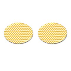 Sunny Yellow And White Zigzag Pattern Cufflinks (oval) by Zandiepants