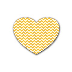 Sunny Yellow And White Zigzag Pattern Drink Coasters (heart) by Zandiepants