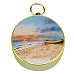 Sunset Beach Watercolor Gold Compass Front