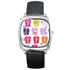 Flip Flop Collage Square Leather Watch by StuffOrSomething