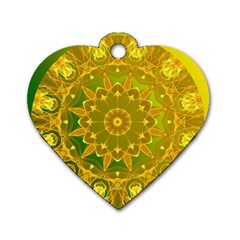 Yellow Green Abstract Wheel Of Fire Dog Tag Heart (one Sided) 
