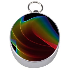 Liquid Rainbow, Abstract Wave Of Cosmic Energy  Silver Compass by DianeClancy
