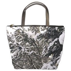 Snowy Trees Bucket Handbag by DmitrysTravels