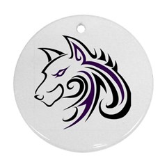 Purple And Black Wolf Head Outline Facing Left Side Ornament (round) by WildThings