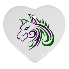 Purple And Green Wolf Head Outline Facing Left Side Ornament (heart) by WildThings