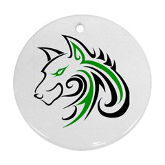 Green And Black Wolf Head Outline Facing Left Side Ornament (round) by WildThings