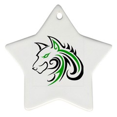Green And Black Wolf Head Outline Facing Left Side Ornament (star) by WildThings