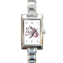 Maroon And Black Wolf Head Outline Facing Left Side Rectangular Italian Charm Watch by WildThings