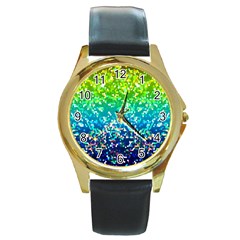 Glitter 4 Round Leather Watch (gold Rim)  by MedusArt