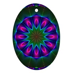 Star Of Leaves, Abstract Magenta Green Forest Oval Ornament (two Sides) by DianeClancy