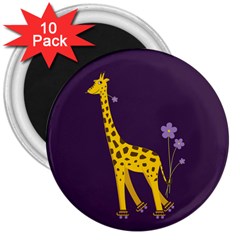 Purple Roller Skating Cute Cartoon Giraffe 3  Button Magnet (10 Pack)