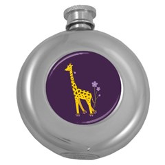 Purple Roller Skating Cute Cartoon Giraffe Hip Flask (round) by CreaturesStore