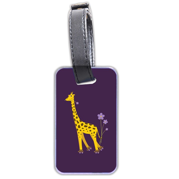 Purple Roller Skating Cute Cartoon Giraffe Luggage Tag (Two Sides)