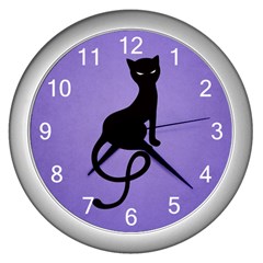 Purple Gracious Evil Black Cat Wall Clock (silver)