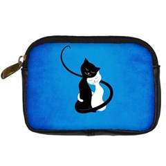 Blue White And Black Cats In Love Digital Camera Leather Case by CreaturesStore