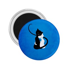 Blue White And Black Cats In Love 2 25  Button Magnet by CreaturesStore