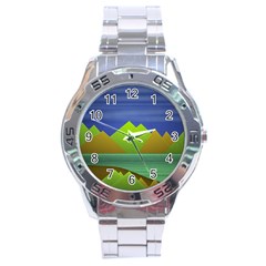 Landscape  Illustration Stainless Steel Watch by dflcprints