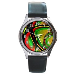 Multicolored Modern Abstract Design Round Leather Watch (silver Rim) by dflcprints