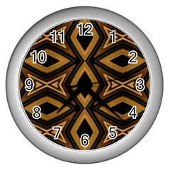 Tribal Diamonds Pattern Brown Colors Abstract Design Wall Clock (silver) by dflcprints