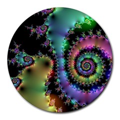 Satin Rainbow, Spiral Curves Through The Cosmos 8  Mouse Pad (round) by DianeClancy