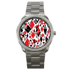 Distorted Diamonds In Black & Red Sport Metal Watch by StuffOrSomething