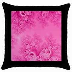 Soft Pink Frost Of Morning Fractal Black Throw Pillow Case by Artist4God