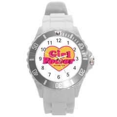 Girl Power Heart Shaped Typographic Design Quote Plastic Sport Watch (large) by dflcprints