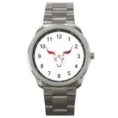 Stylized Symbol Red Bull Icon Design Sport Metal Watch by rizovdesign