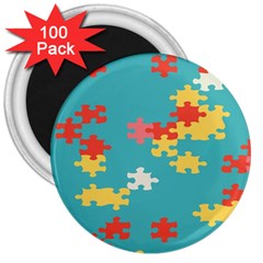 Puzzle Pieces 3  Button Magnet (100 Pack)