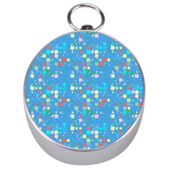 Colorful Squares Pattern Silver Compass