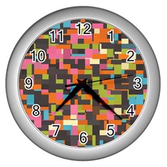 Colorful Pixels Wall Clock (silver)