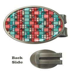 Red And Green Squares Money Clip (oval) by LalyLauraFLM