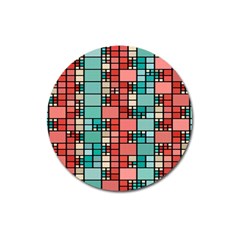 Red And Green Squares Magnet 3  (round)